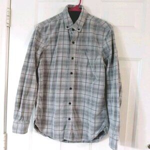 Vtg Copper & Oak Supply Mens Gray Plaid Corduroy Flannel Long Sleeve Size Small